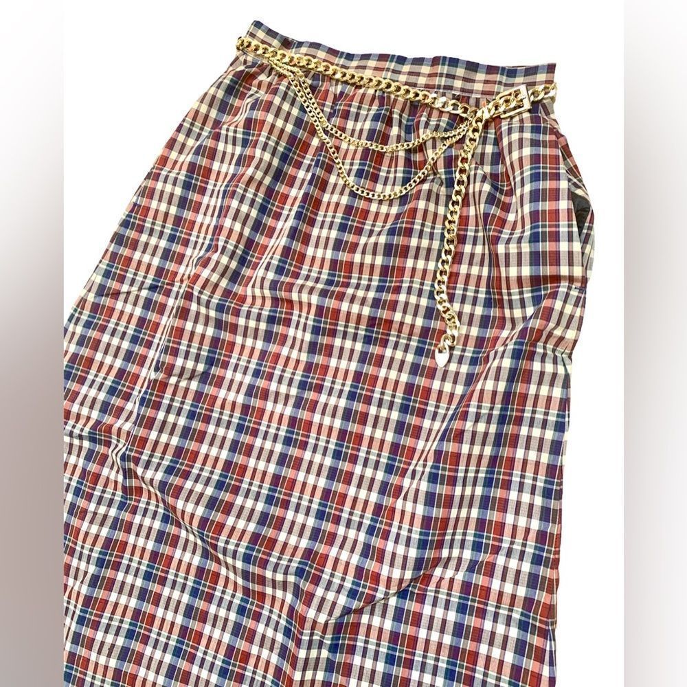 Vintage Plaid Tartan Print Midi Skirt - Picture 2 of 4